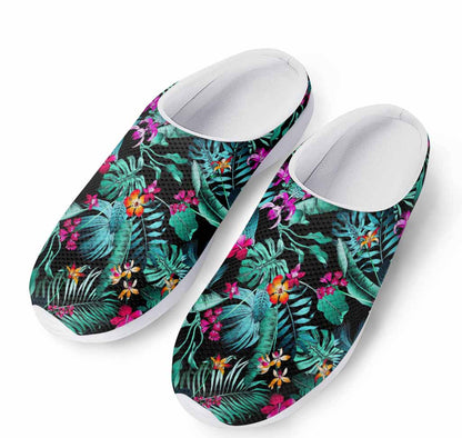 Teal Tropical Leaf Hawaii Pattern Print Mesh Casual Shoes