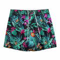 Teal Tropical Leaf Hawaii Pattern Print Mesh Shorts