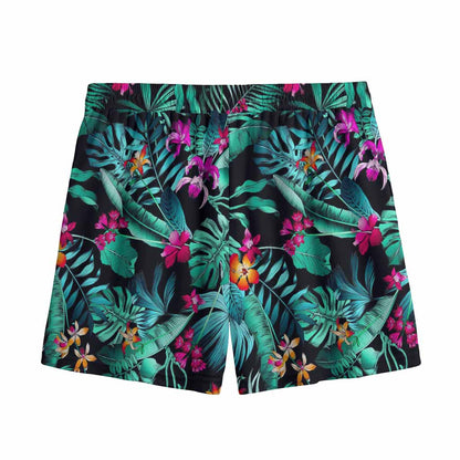 Teal Tropical Leaf Hawaii Pattern Print Mesh Shorts