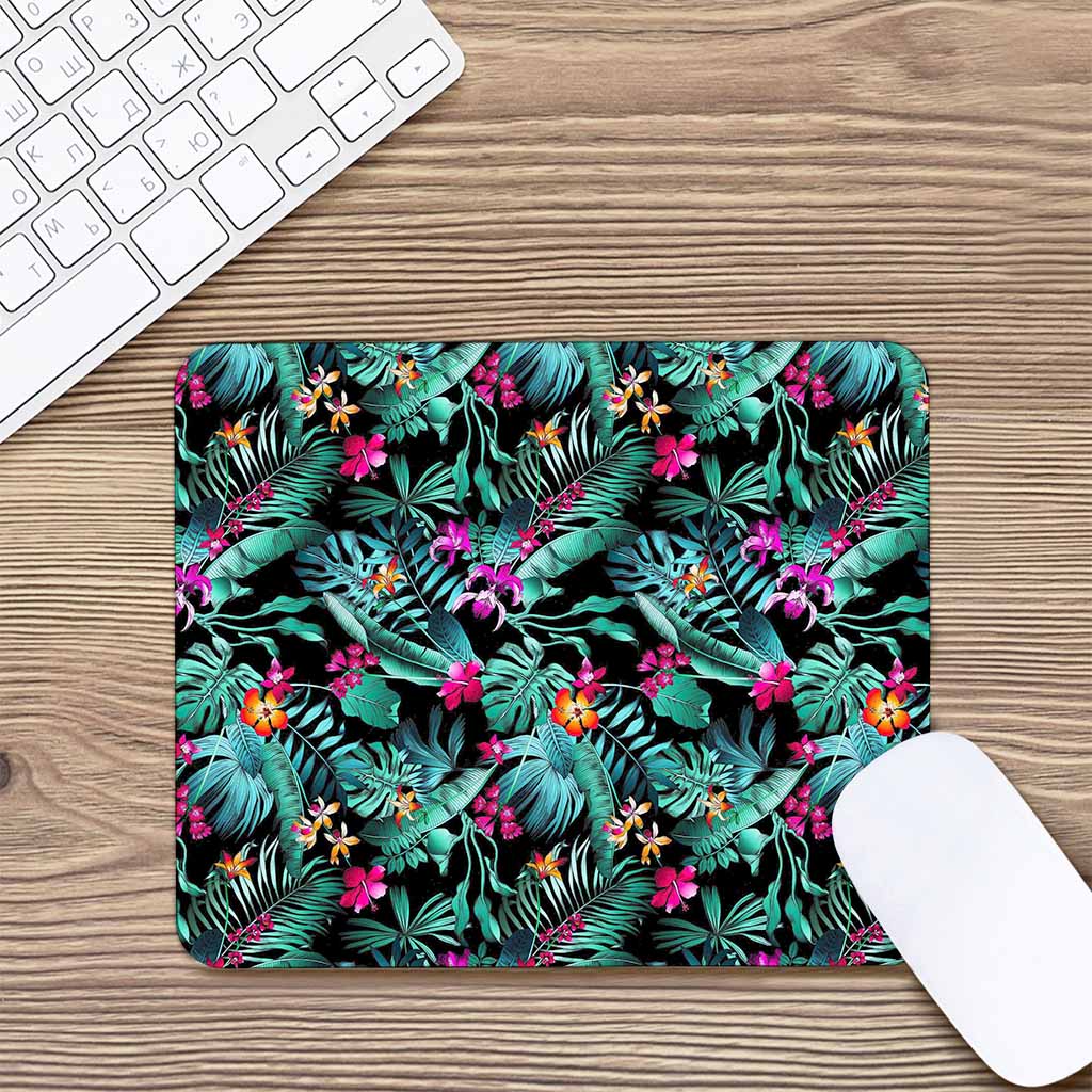 Teal Tropical Leaf Hawaii Pattern Print Mouse Pad
