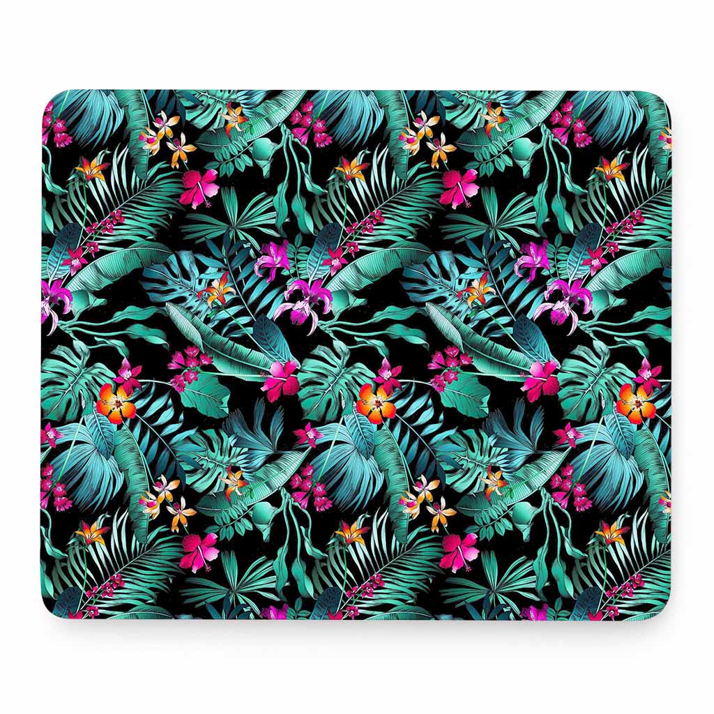 Teal Tropical Leaf Hawaii Pattern Print Mouse Pad