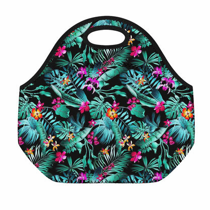 Teal Tropical Leaf Hawaii Pattern Print Neoprene Lunch Bag