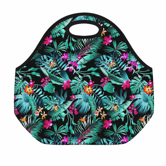 Teal Tropical Leaf Hawaii Pattern Print Neoprene Lunch Bag