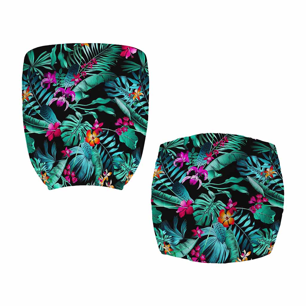 Teal Tropical Leaf Hawaii Pattern Print Office Chair Cover