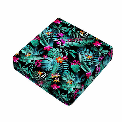 Teal Tropical Leaf Hawaii Pattern Print Outdoor Seat Cushion Cover