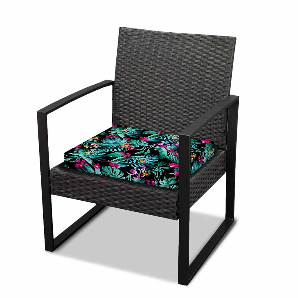 Teal Tropical Leaf Hawaii Pattern Print Outdoor Seat Cushion Cover
