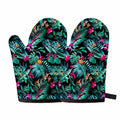 Teal Tropical Leaf Hawaii Pattern Print Oven Mitts