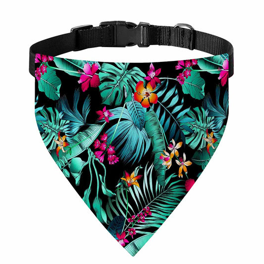 Teal Tropical Leaf Hawaii Pattern Print Over The Collar Dog Bandana