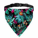 Teal Tropical Leaf Hawaii Pattern Print Over The Collar Dog Bandana