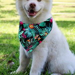 Teal Tropical Leaf Hawaii Pattern Print Over The Collar Dog Bandana