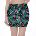 Teal Tropical Leaf Hawaii Pattern Print Pencil Mini Skirt