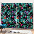 Teal Tropical Leaf Hawaii Pattern Print Pencil Pleat Curtains