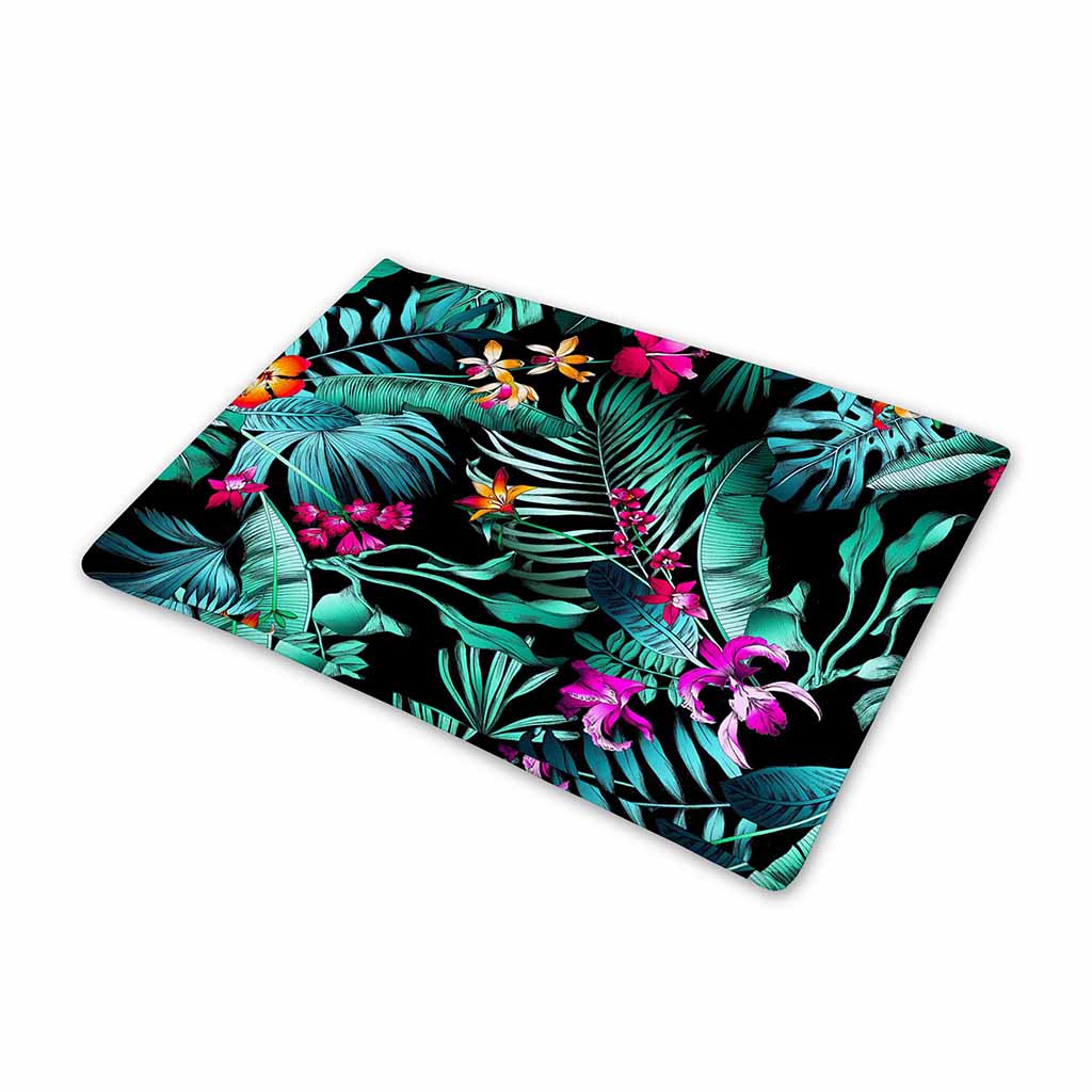 Teal Tropical Leaf Hawaii Pattern Print Pet Cooling Mat Cover