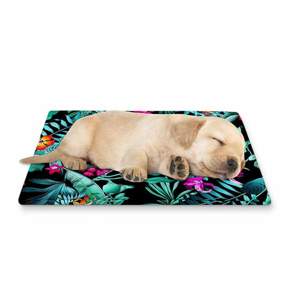 Teal Tropical Leaf Hawaii Pattern Print Pet Cooling Mat Cover