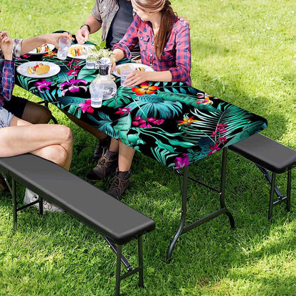 Teal Tropical Leaf Hawaii Pattern Print Picnic Table Cover
