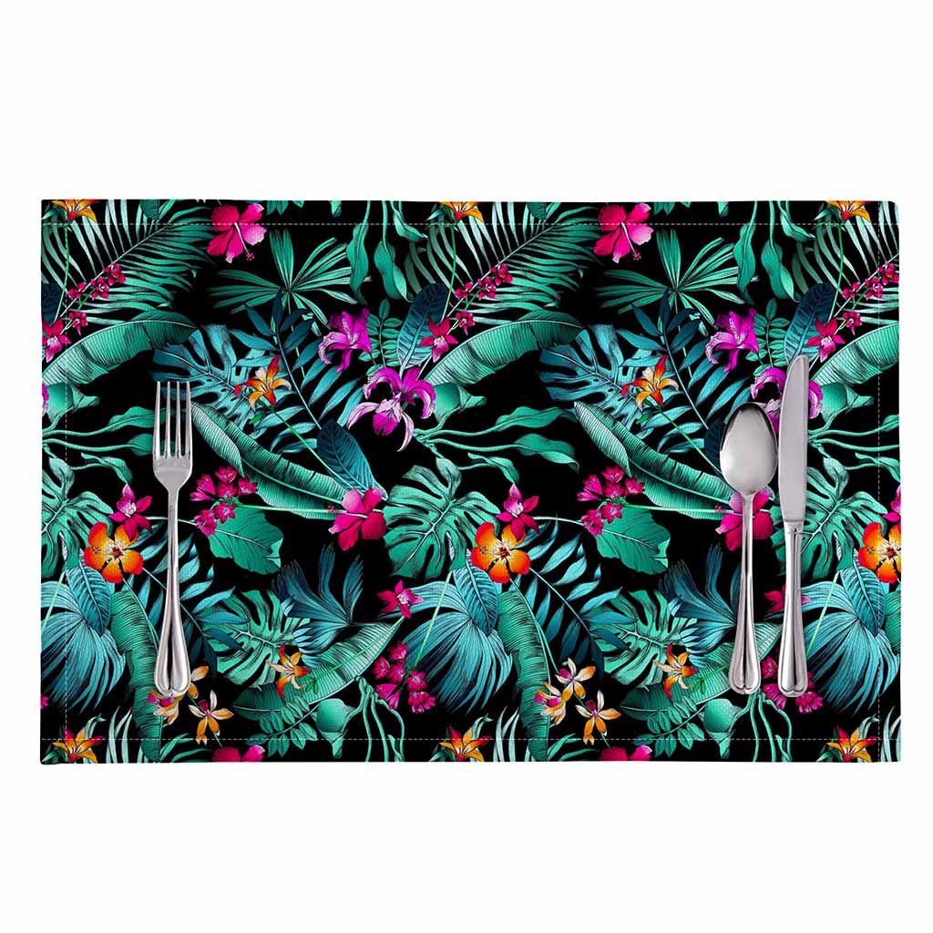 Teal Tropical Leaf Hawaii Pattern Print Placemat