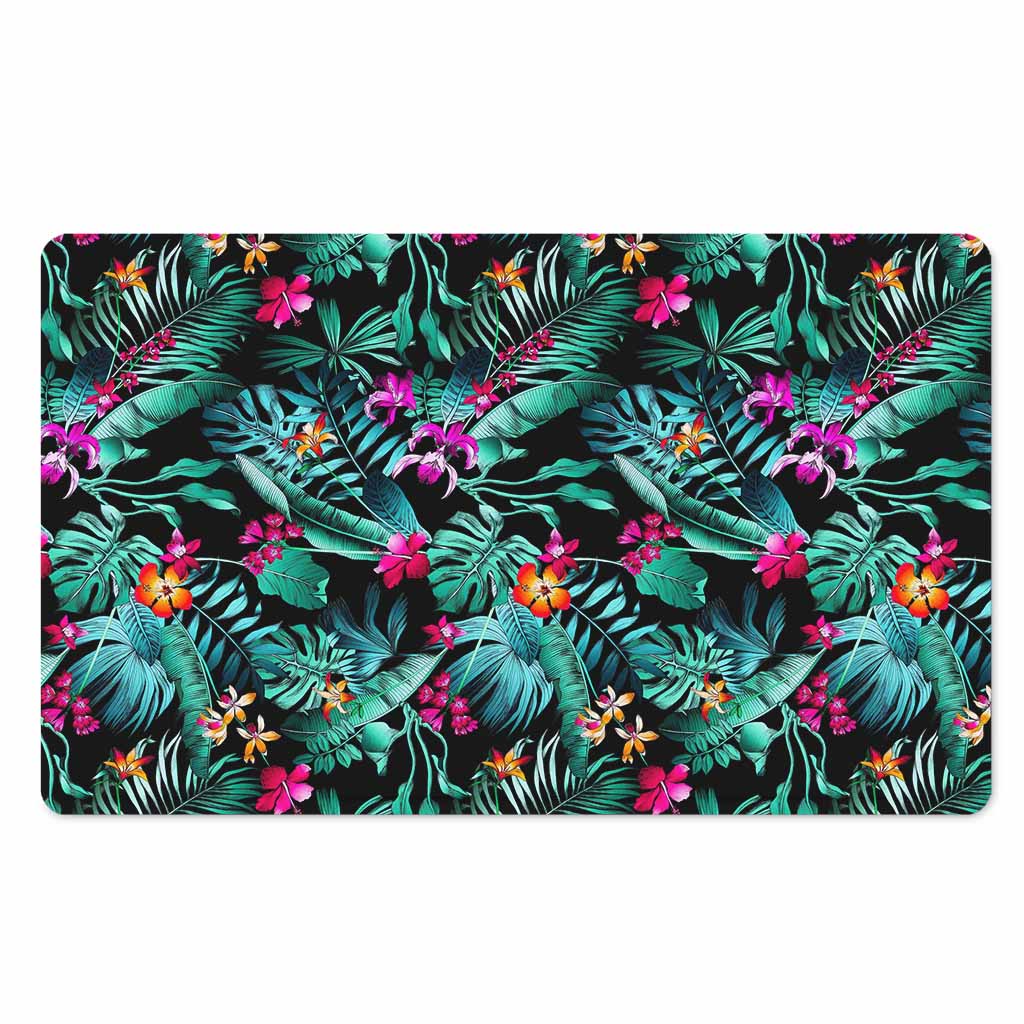 Teal Tropical Leaf Hawaii Pattern Print Polyester Doormat