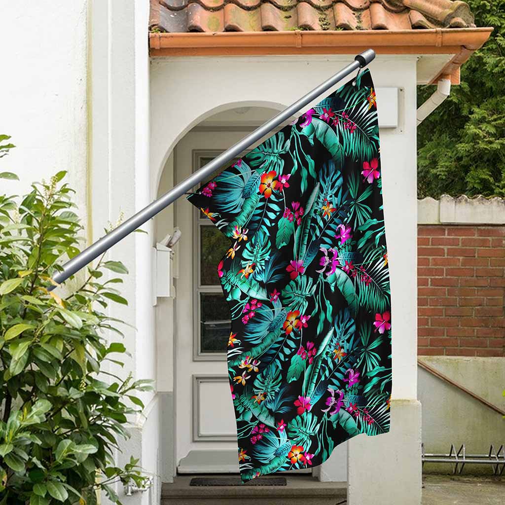 Teal Tropical Leaf Hawaii Pattern Print Polyester Flag