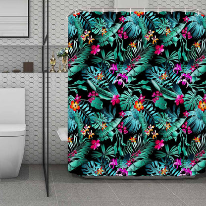 Teal Tropical Leaf Hawaii Pattern Print Polyester Shower Curtain