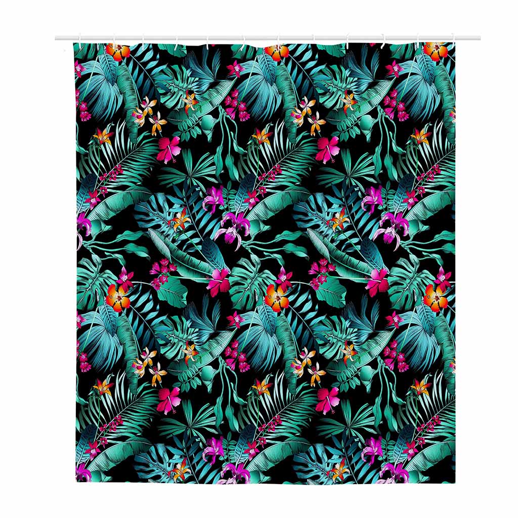 Teal Tropical Leaf Hawaii Pattern Print Polyester Shower Curtain
