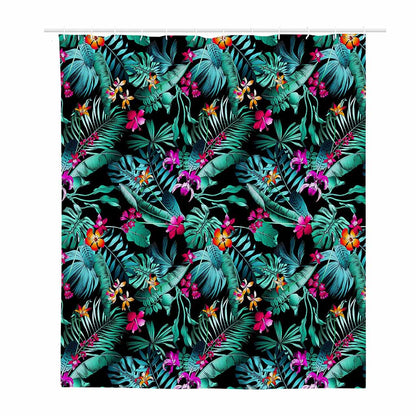 Teal Tropical Leaf Hawaii Pattern Print Polyester Shower Curtain