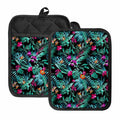 Teal Tropical Leaf Hawaii Pattern Print Pot Holders With Pocket