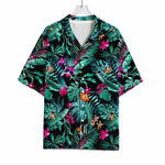 Teal Tropical Leaf Hawaii Pattern Print Rayon Hawaiian Shirt