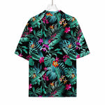 Teal Tropical Leaf Hawaii Pattern Print Rayon Hawaiian Shirt