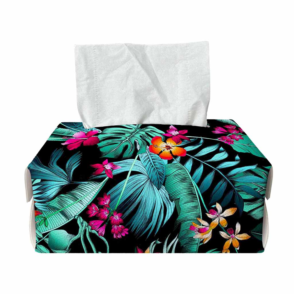 Teal Tropical Leaf Hawaii Pattern Print Rectangle Tissue Box Cover