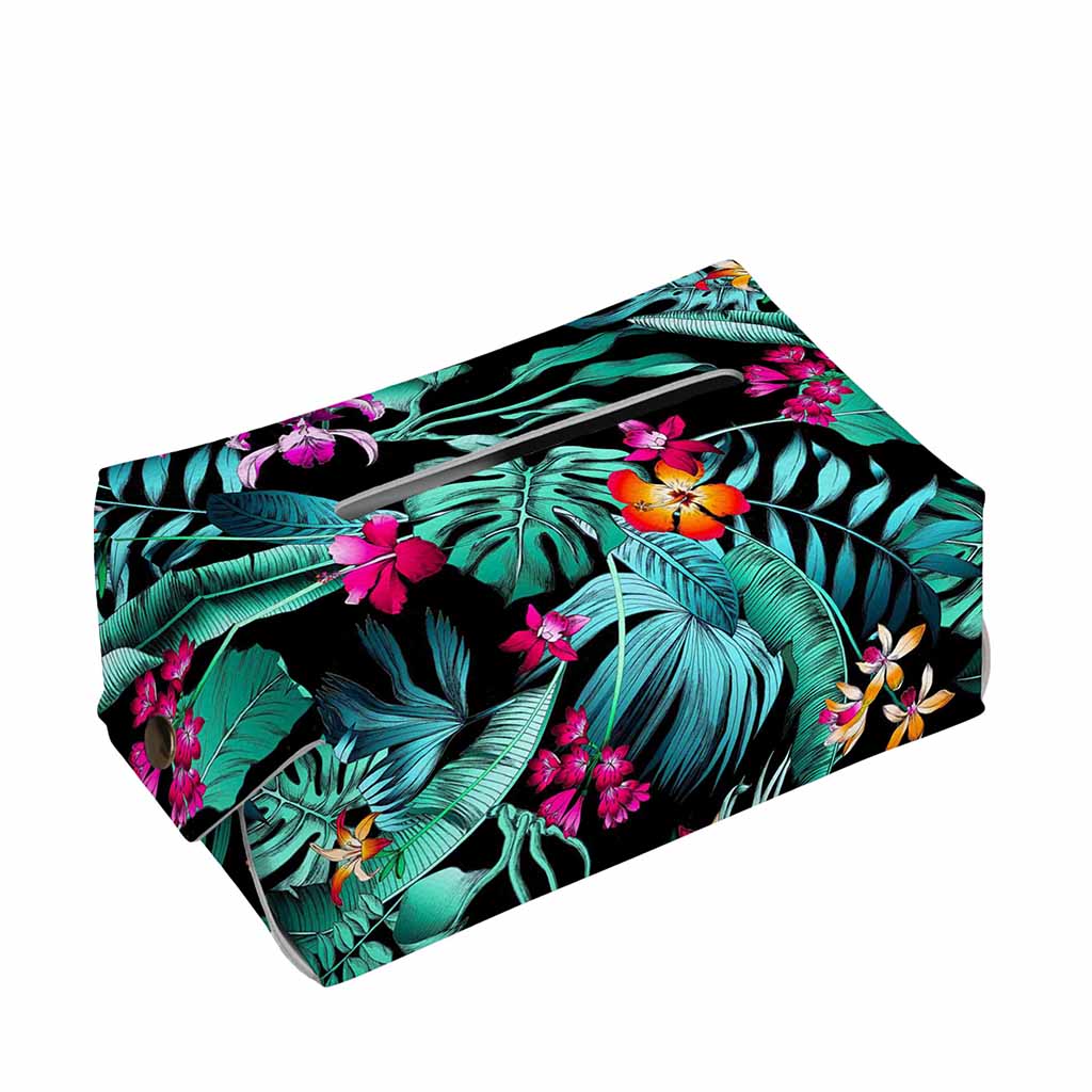 Teal Tropical Leaf Hawaii Pattern Print Rectangle Tissue Box Cover
