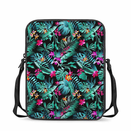 Teal Tropical Leaf Hawaii Pattern Print Rectangular Crossbody Bag