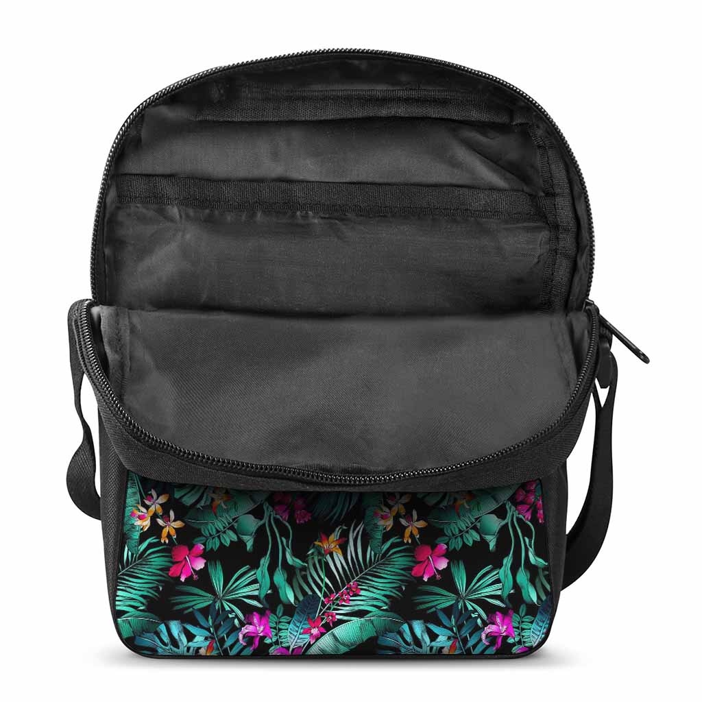 Teal Tropical Leaf Hawaii Pattern Print Rectangular Crossbody Bag