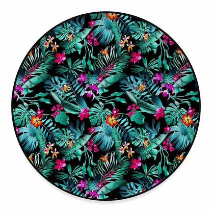 Teal Tropical Leaf Hawaii Pattern Print Round Floor Mat
