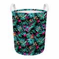 Teal Tropical Leaf Hawaii Pattern Print Round Laundry Basket