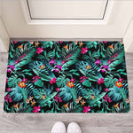 Teal Tropical Leaf Hawaii Pattern Print Rubber Doormat