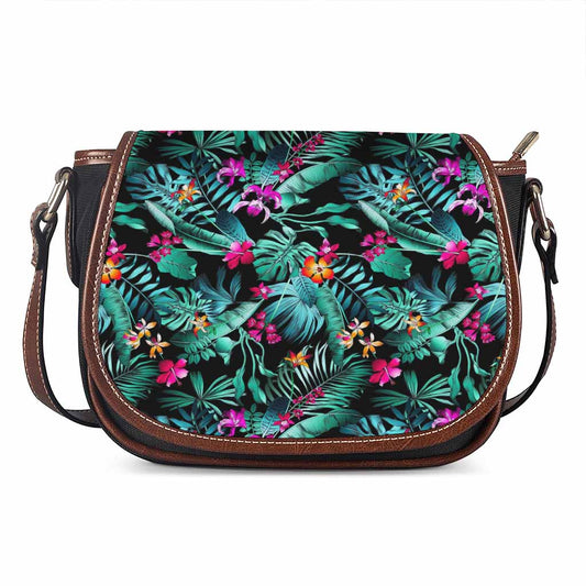 Teal Tropical Leaf Hawaii Pattern Print Saddle Bag