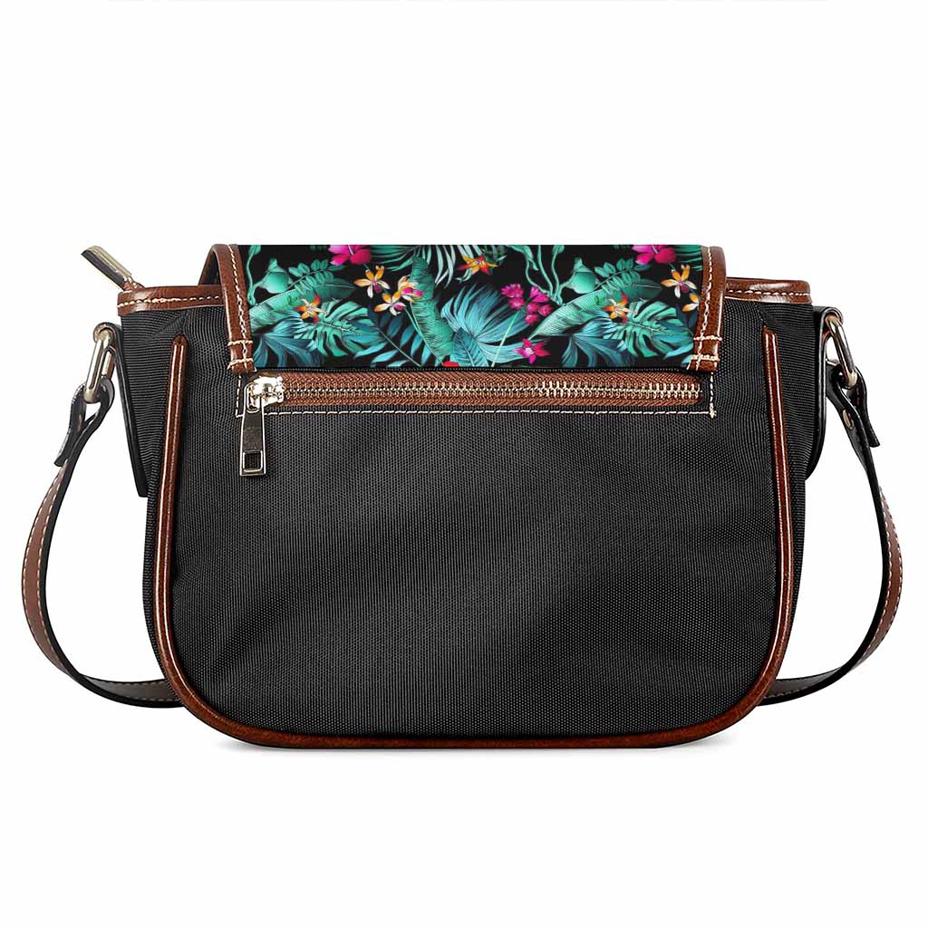 Teal Tropical Leaf Hawaii Pattern Print Saddle Bag