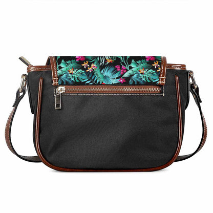 Teal Tropical Leaf Hawaii Pattern Print Saddle Bag
