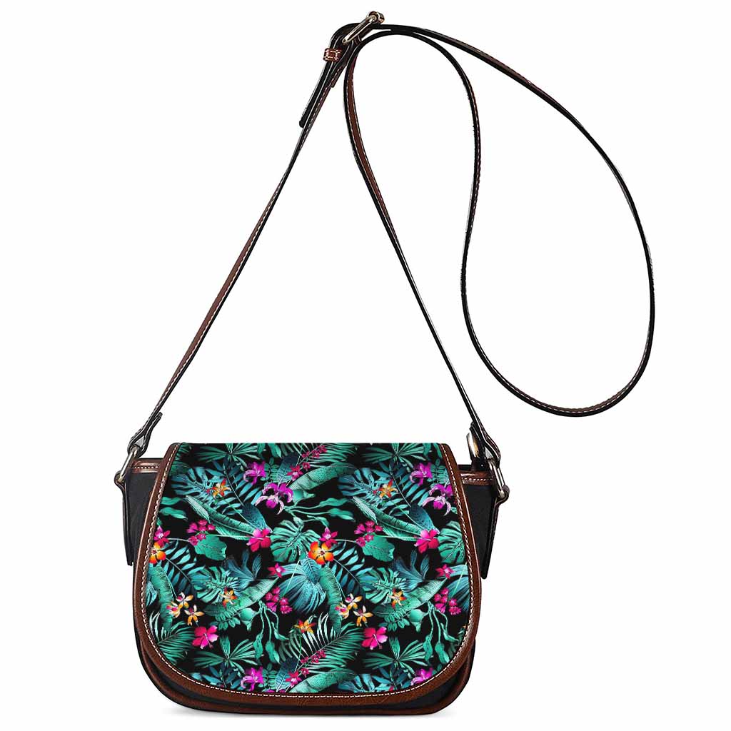 Teal Tropical Leaf Hawaii Pattern Print Saddle Bag