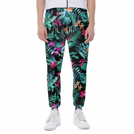 Teal Tropical Leaf Hawaii Pattern Print Scuba Joggers