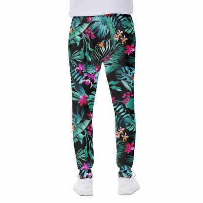 Teal Tropical Leaf Hawaii Pattern Print Scuba Joggers