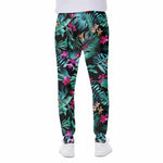 Teal Tropical Leaf Hawaii Pattern Print Scuba Joggers