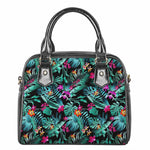 Teal Tropical Leaf Hawaii Pattern Print Shoulder Handbag