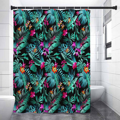 Teal Tropical Leaf Hawaii Pattern Print Shower Curtain