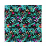 Teal Tropical Leaf Hawaii Pattern Print Silk Bandana