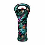 Teal Tropical Leaf Hawaii Pattern Print Single Neoprene Wine Tote
