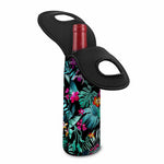 Teal Tropical Leaf Hawaii Pattern Print Single Neoprene Wine Tote