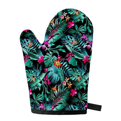 Teal Tropical Leaf Hawaii Pattern Print Single Oven Mitt