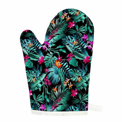 Teal Tropical Leaf Hawaii Pattern Print Single Oven Mitt