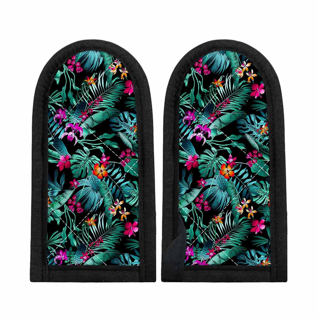 Teal Tropical Leaf Hawaii Pattern Print Skillet Handle Cover